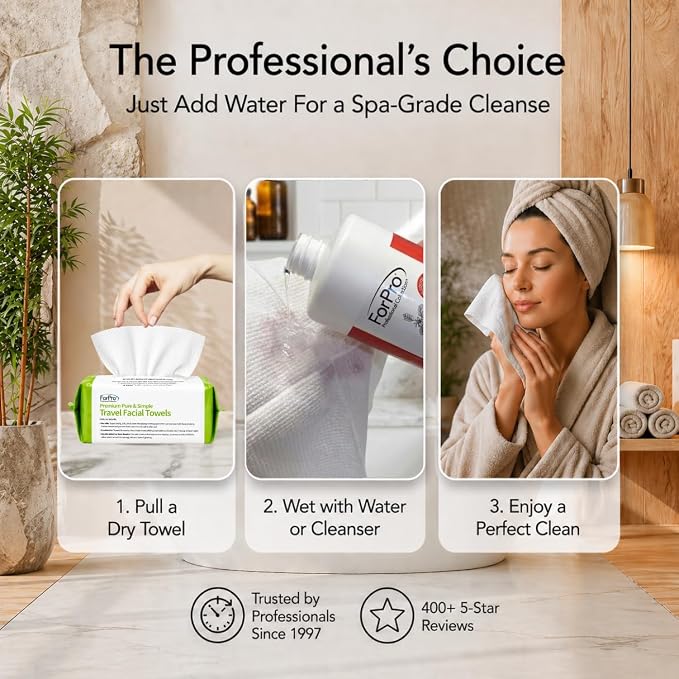 ForPro Travel Size Disposable Face Towels, 8"x8" Compact Dry Wipes, Ultra Soft Lint-Free Viscose Makeup Remover Pads for Sensitive Skin, Biodegradable, Vegan, 100-Count