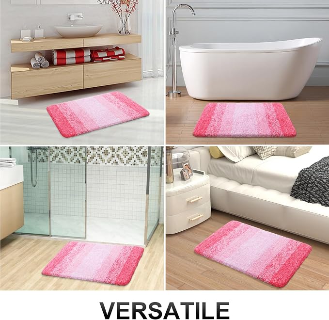 OLANLY Large Bathroom Rugs Mat 40x24, Extra Soft Absorbent Microfiber Bath Rugs, Rubber Backing, Quick Dry, Machine Washable Bath Mats for Bathroom Floor, Tub and Shower, Home Decor Accessories, Pink