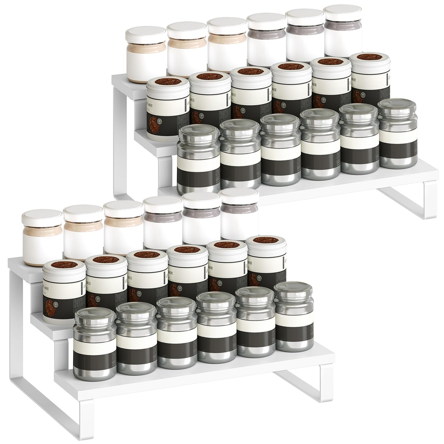 YATINEY Spice Rack, Wooden Display Riser Stand, Set of 2, Vanity Display Stand, Perfume Organizer, Tiered Countertop Organizers, Space Saving, for Kitchen Spices,Syrup, Coffee Mugs, White SR03L2WW