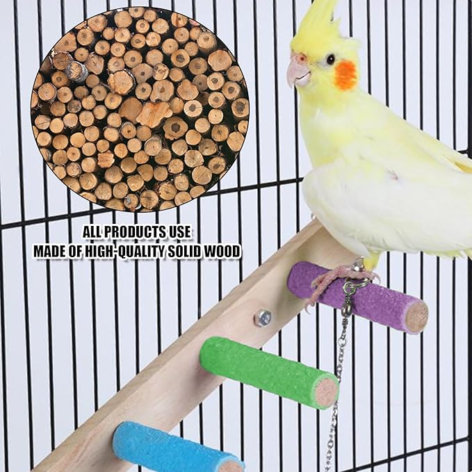 Bird Perch,1PC Wooden Parrot Stand Perch,Bird Ladder Bridge Climbing Chewing Toys for Small Medium Animals (5 Ladders)