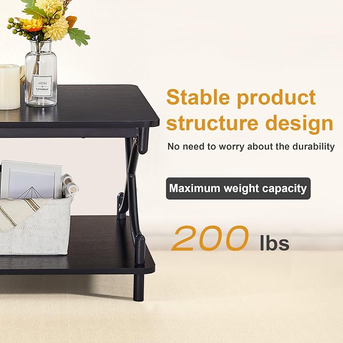VECELO Coffee Table for Living Room with Round Corners Modern Farmhouse Center Table with Storage Shelf for Home Office 39 Inch, Easy Assembly, Classic Black