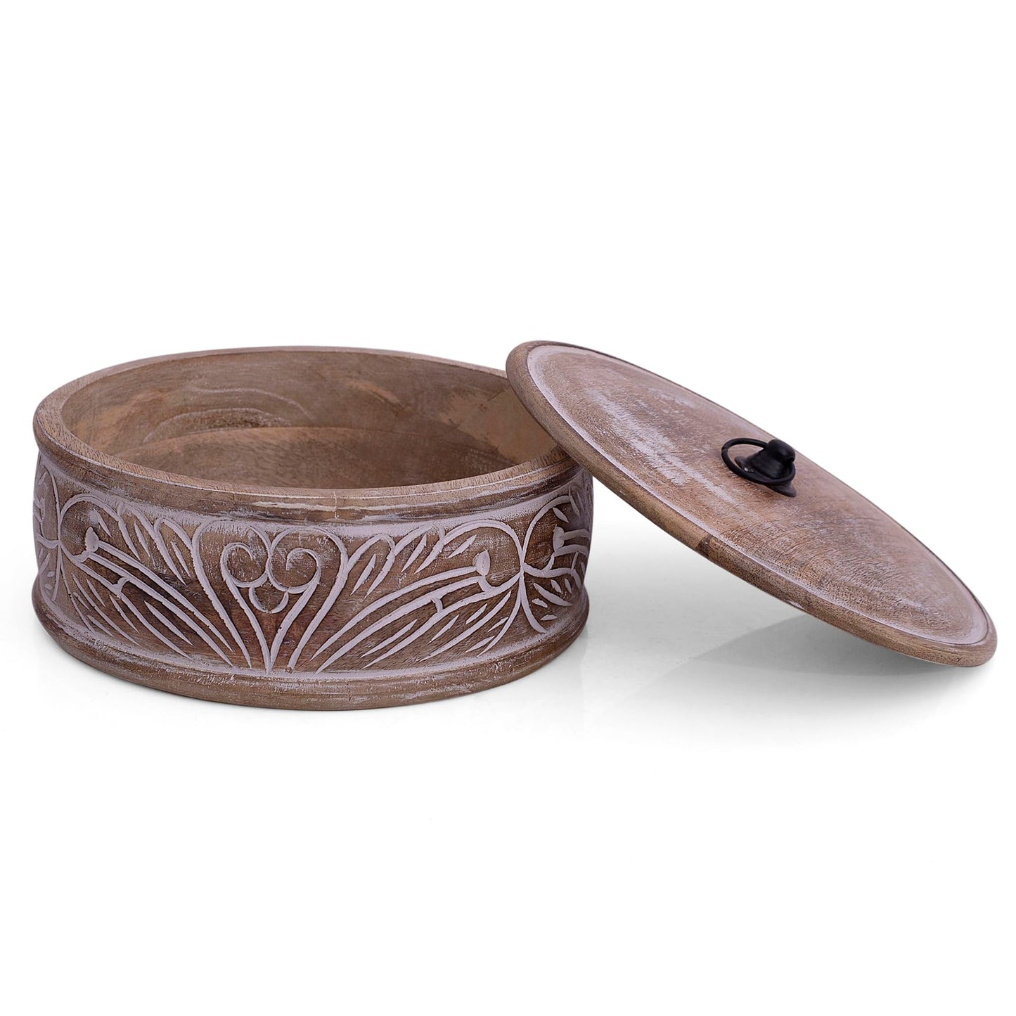 Handcrafted Wooden Mexican Tortilla Warmer Basket Indian Chapati Roti Bread Holder Box Pancake Keeper Serveware Hot Pot Casserole Dish With Lid Home Kitchen Dining Decor, Natural Brown, 9 x 3.5 Inches