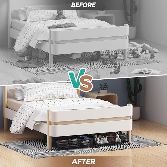PHINOX Under Bed Storage Containers with Wheels - Shoe Storage Organizer Drawer, Tool-free Assembly Metal Underbed Storage for Bedroom Clothes, Shoes, Blankets - 2Pack