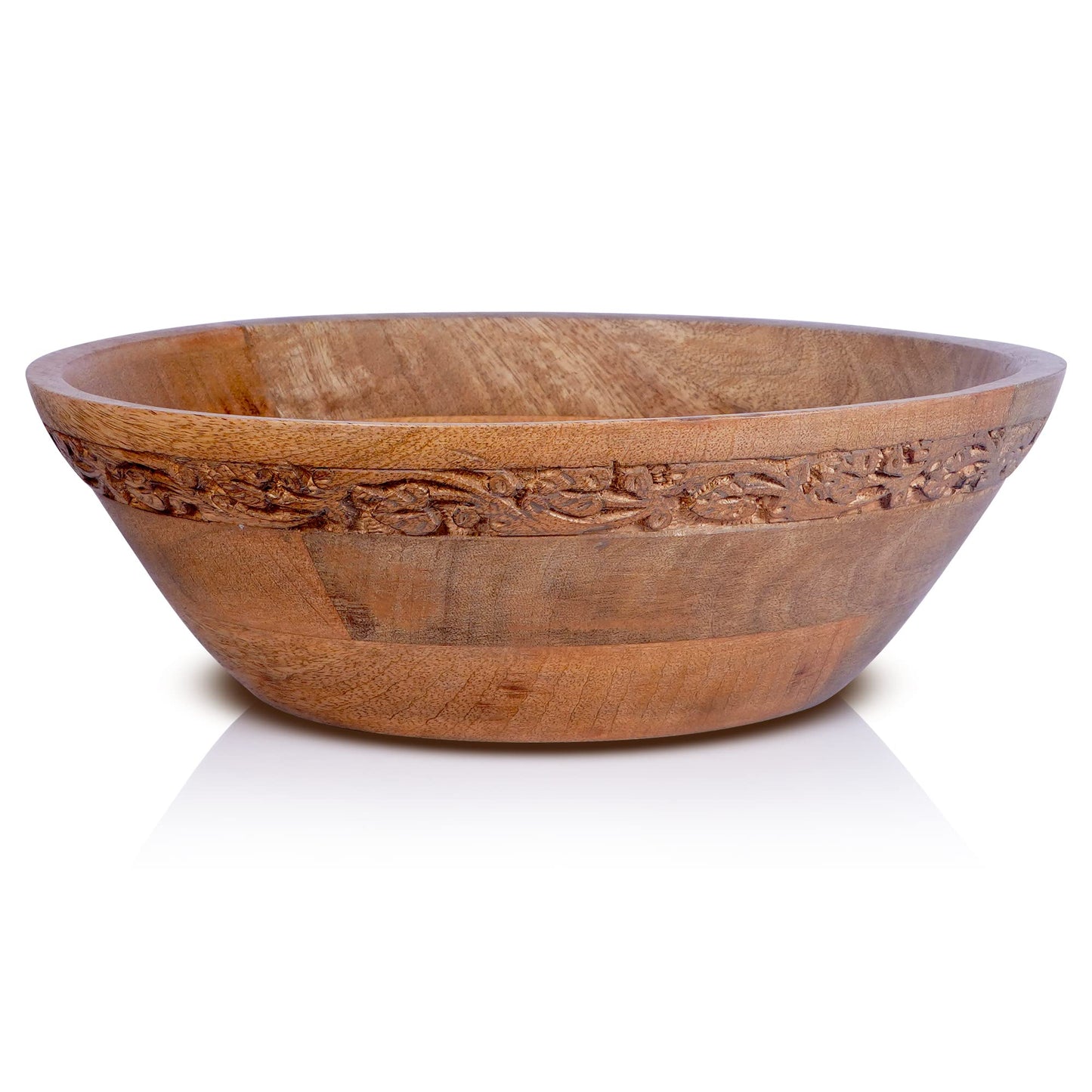 Mela Artisans 12” Mango Wood Bowl – Jasmine Medium Burnt Finish – Handcrafted Wooden Fruit Bowl for Kitchen Counter & Table Display