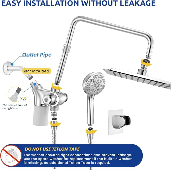 Ryamen Upgraded Dual Shower Heads Combo, 10 inch Filtered Shower Head with Handheld, 3-Way Rain Shower Head with Filters, 7 Settings Handheld Spray, High Pressure, Height Adjustable (Silver)