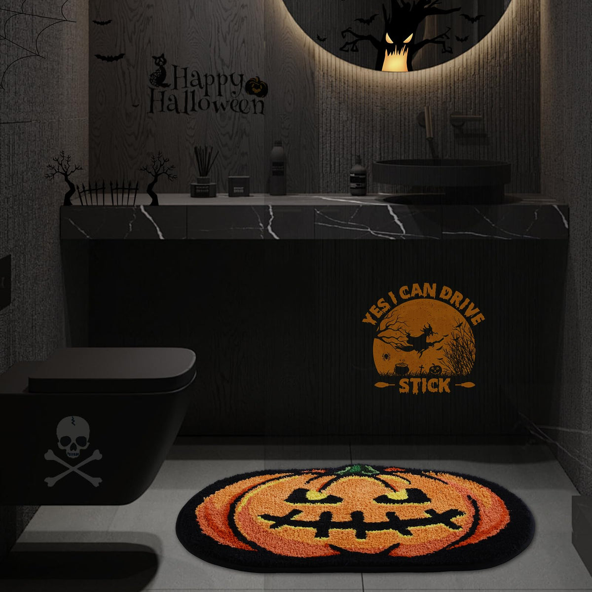Halloween Pumpkin Bath Mat 20x32 Inch, Soft and Absorbent Tufted Fall Bathroom Rug Non Slip Washable, Autumn Halloween Bathroom Decor Rug Holiday Decorations