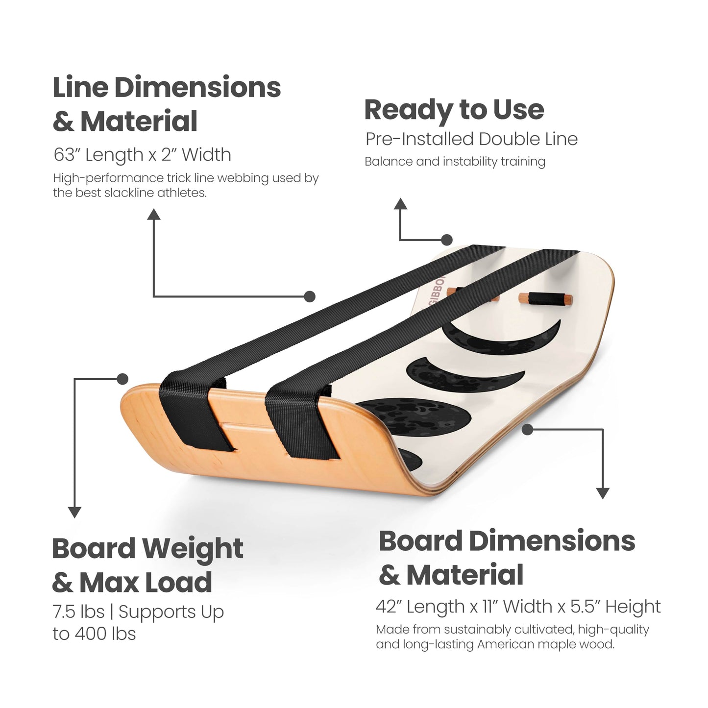 GIBBON SlackBoard Plus - 2-in-1 Slackline Balance Board for Adults - Workout Equipment Home Gym Training - Slack Board Wooden Balance Trainer - Standing Desk Exercise, Yoga, Agility, Pilates, Core
