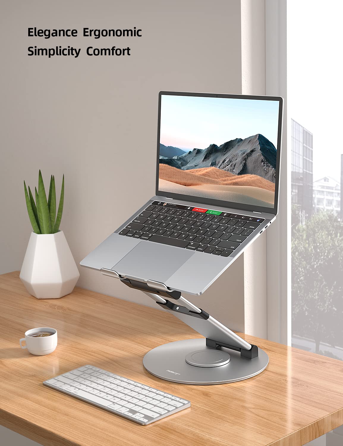 Nulaxy Telescopic 360 Rotating Laptop Stand for Desk Adjustable Height Swivel Pull Out Design Ergonomic Laptop Riser Fits All 10-17" Laptops Computer MacBook, Silver