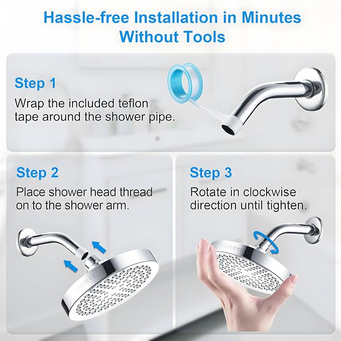 High Pressure Rainfall Shower Head, 6 Inches Luxury Modern Showerhead with Perfect Adjustable Replacement, Removable Restrictor, Easy Installation for Your Bathroom Shower Heads(Chrome Plated)