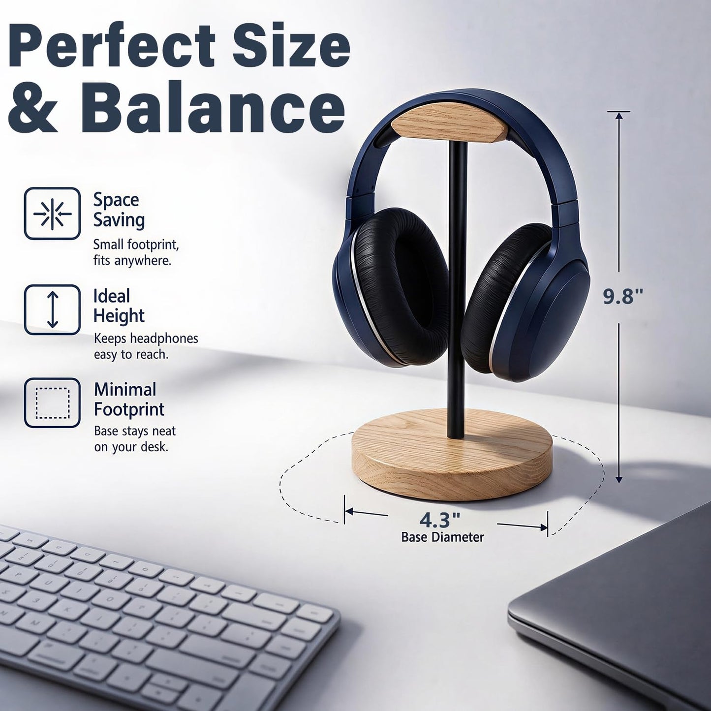 MTKITDER Wood & Metal Headphone Stand, Desktop Headset Holder with Stable Non-Slip Bamboo Base, Universal Headphone Hanger for Gaming Headsets, Office Desk, Home, Gift