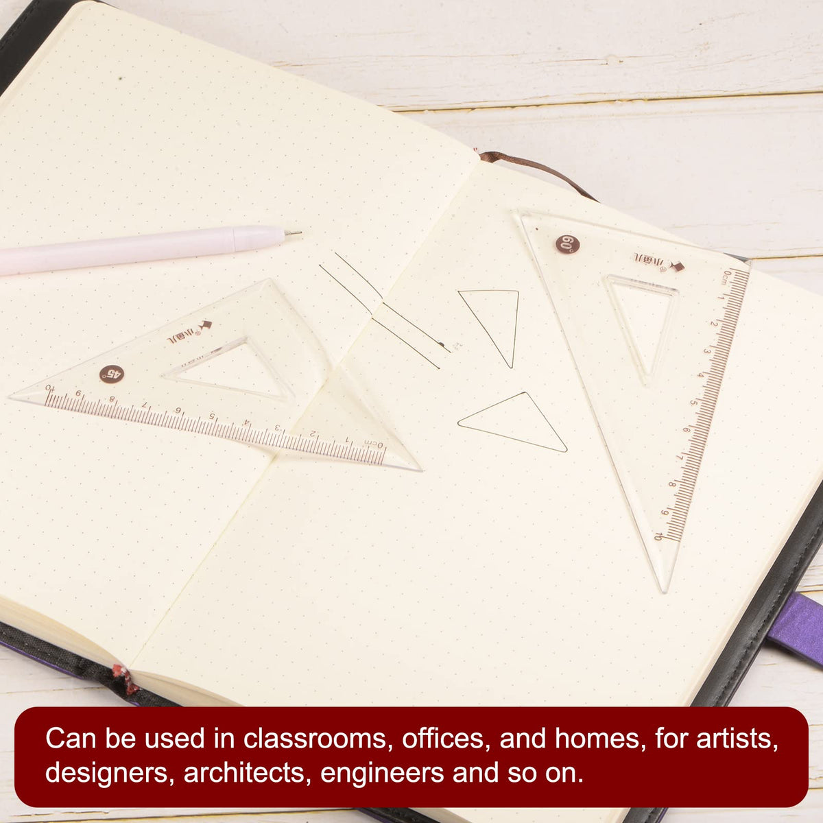 HARFINGTON 2piece Triangle Ruler Square Set 36cm 30/60 and 45/90 Degrees Measuring Tools for Classrooms Home Office, Transparent