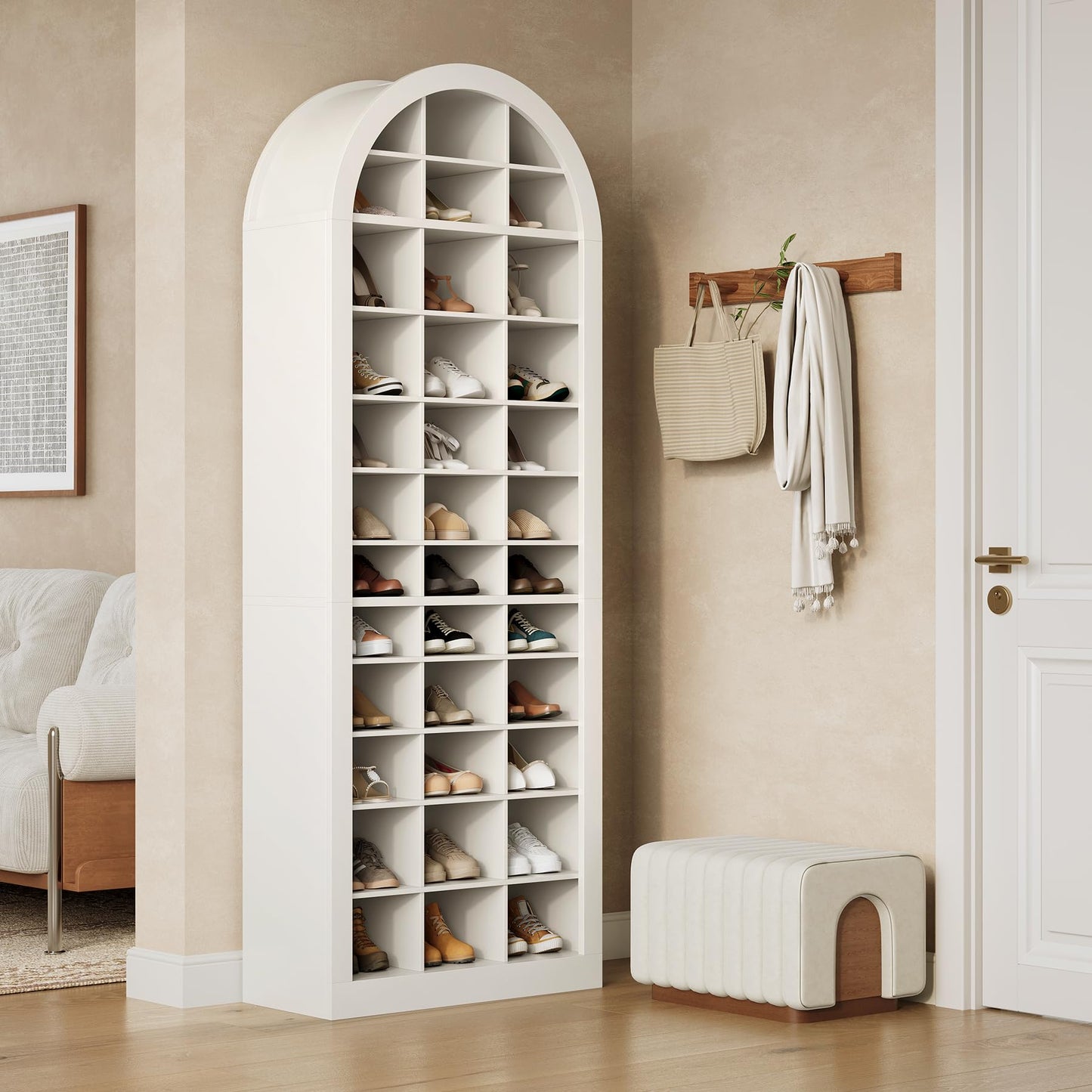 LITTLE TREE 12-Tier Shoe Storage Cabinet Set of 2, Freestanding Tall Entryway Shoe Organizer with 36 Cubbies, 70.9'' White Wooden Shoe Rack Cabinet for Closet, Entryway, Living Room