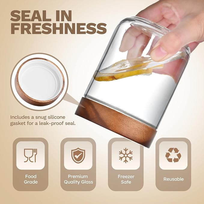 Bumobum 16 oz Overnight Oats Containers with Lids, Glass Mason Jars with Acacia Wood Airtight Lid, Wide Mouth Glass Canisters for Food Storage Chia Pudding Snacks Yogurt Spice Meal Prep, 12-Pack