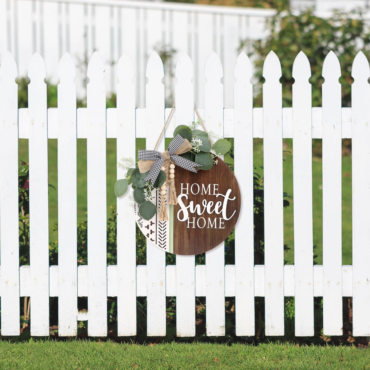TOARTi 3D Welcome Front Door Wreath Porch Decor, Wooden Home Sweet Home Boho Outdoor Sign Hanging, Farmhouse Aztec Wall Sign Hanger with Artificial Leaves&Rustic Beads