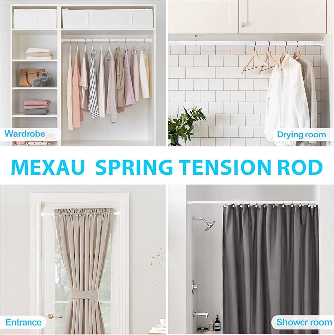 2 Pack White Tension Curtain Rod for Windows 28 to 48 inch, Adjustable Expandable Pressure Spring Curtain Rod No Drilling, 7/8" Curtain Rod for Bedroom Doorway Closet Door