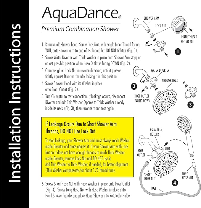AquaDance 7" Premium High Pressure 3-Way Rainfall Combo for The Best of Both Worlds - Enjoy Luxurious Rain Showerhead and 6-Setting Hand Held Shower Separately or Together - Chrome Finish - 3328