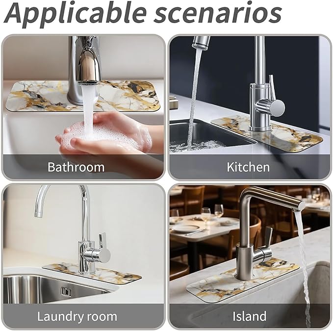 Kitchen Sink Splash Guard,Abstract marble gold Faucet Mat Sink Gadgets-Super