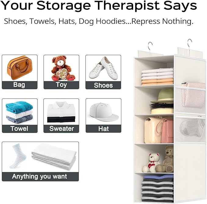 Extra Deep Hanging Closet Organizers and Storage, 5-Tier Closet Hanging