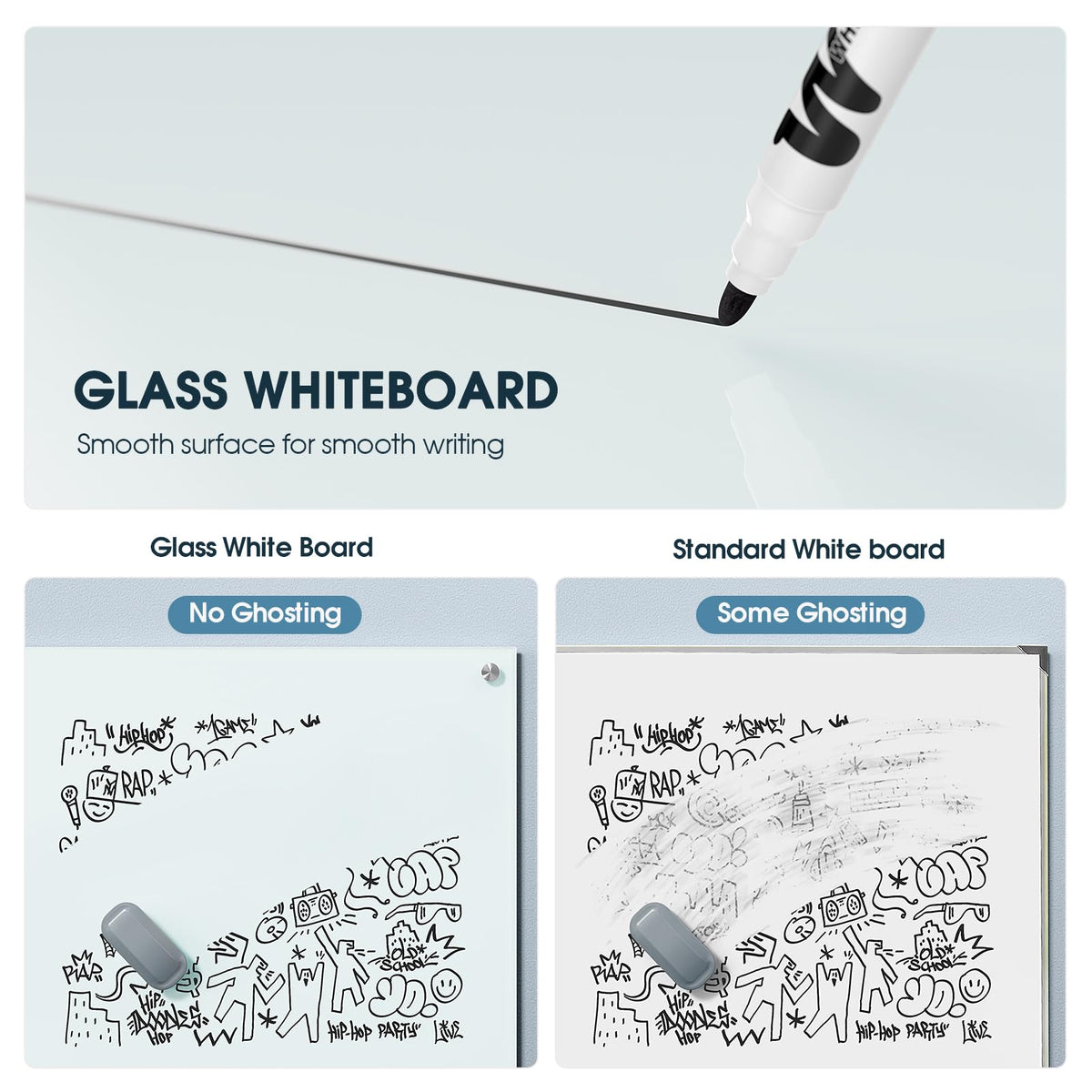 (Bundle of 2 Sets) MaxGear Dry Erase Eraser, Magnetic Whiteboard Eraser for Glass Board, Dry Erase Board, Dry Erase Board, Chalkboard Wiper with Built-in Magnet for School, Office, Home, Black, 2 Pack