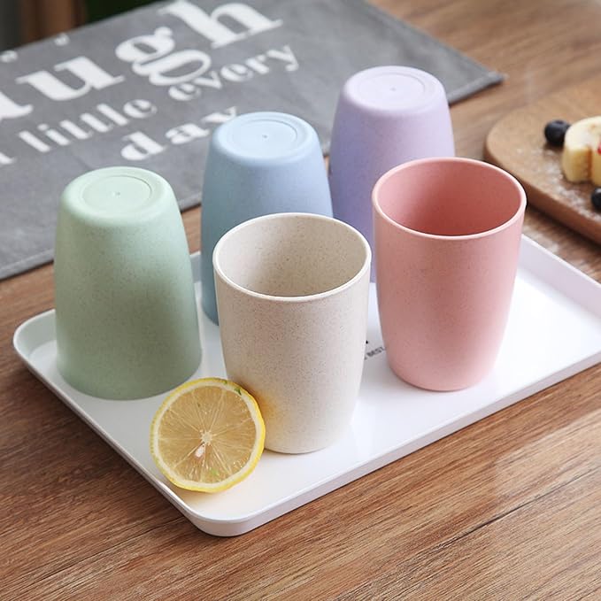 Wheat Straw Cups set of 4, Unbreakable Drinking Cup, Reusable Cups, Dishwasher Safe, 12 oz for Kitchen, Home, Office and Outdoor Use (Color Pink Blue Green Beige)