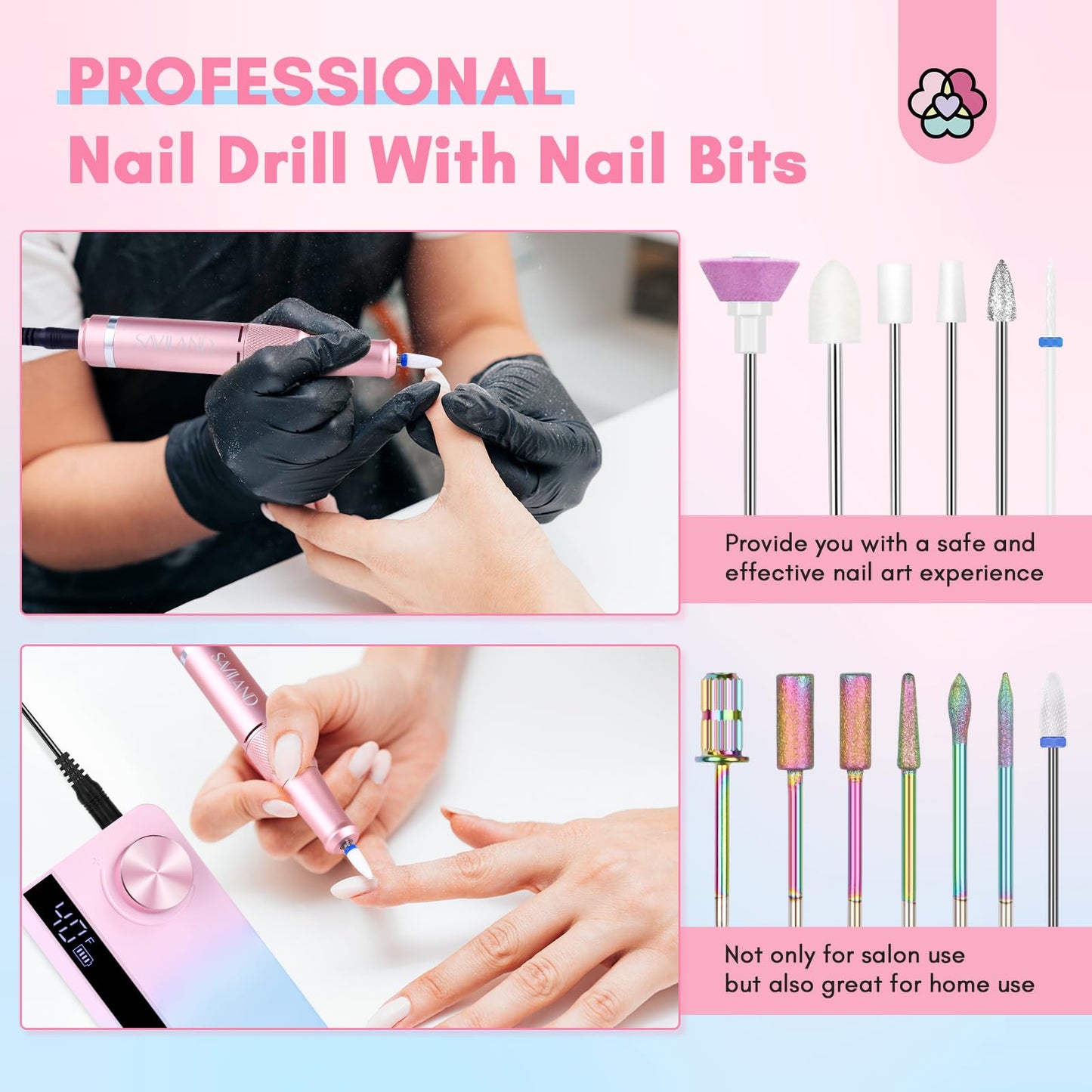 SAVILAND Electric Nail Drill Professional: 40000RPM Upgrad Nail Drill Kit 2025 Beautiful Gradient Sunset Color Scheme Nail D rill Machine Portable Nail File & Buffers Salon Use Manicure Pedicure