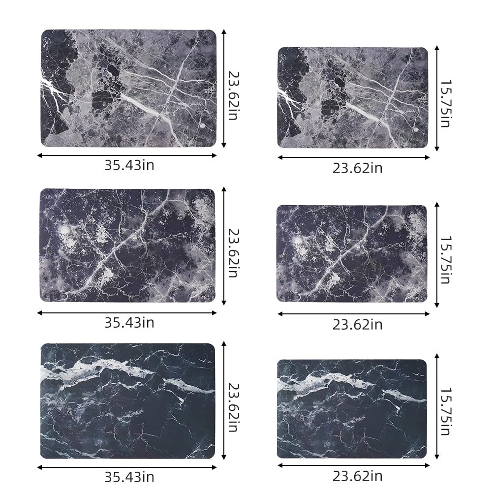 Nauegol Ultra-Thin Anti-Slip (0.16" Thick), Soft & Highly Absorbent Floor Mat with Marble Pattern, Easy to Clean & Store, Ideal for Bathroom & Kitchen(Blue,24 * 36)