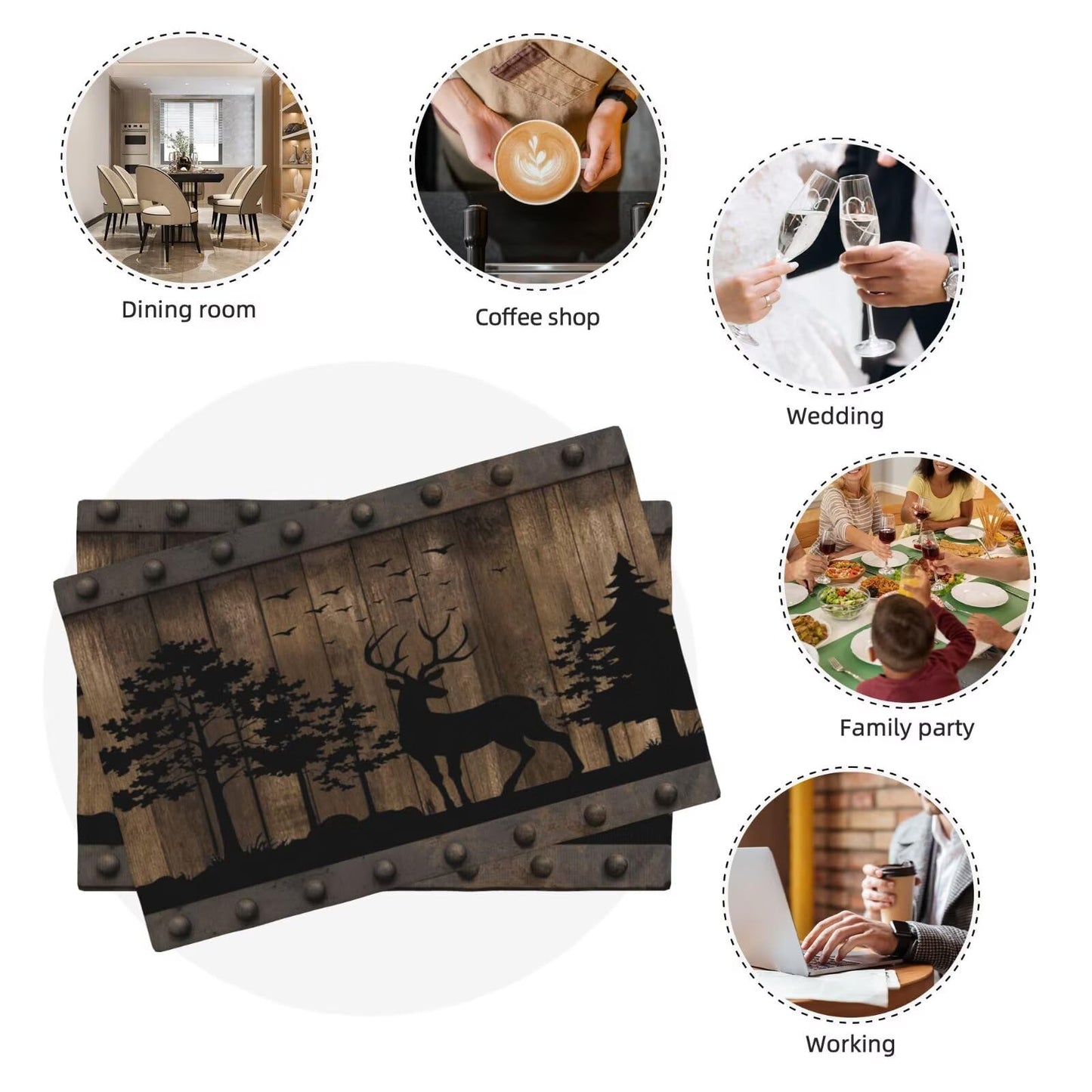 Farmhouse Cabin Table Placemats Set of 4 Rustic Forest Deer Wooden Western Country Indoor Outdoor Table Placemat for Home Desktop Kitchen Restaurant Decoration