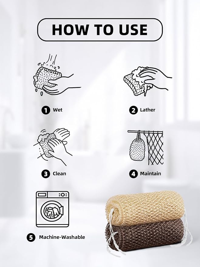 Cleangor 2Pcs African Net Sponge Authentic with Knots - Exfoliating Body | Scrubber for All Skin Types, African Bath Sponge, Wash Cloth, Gentle Exfoliation Shower Rag for Women Daily Use