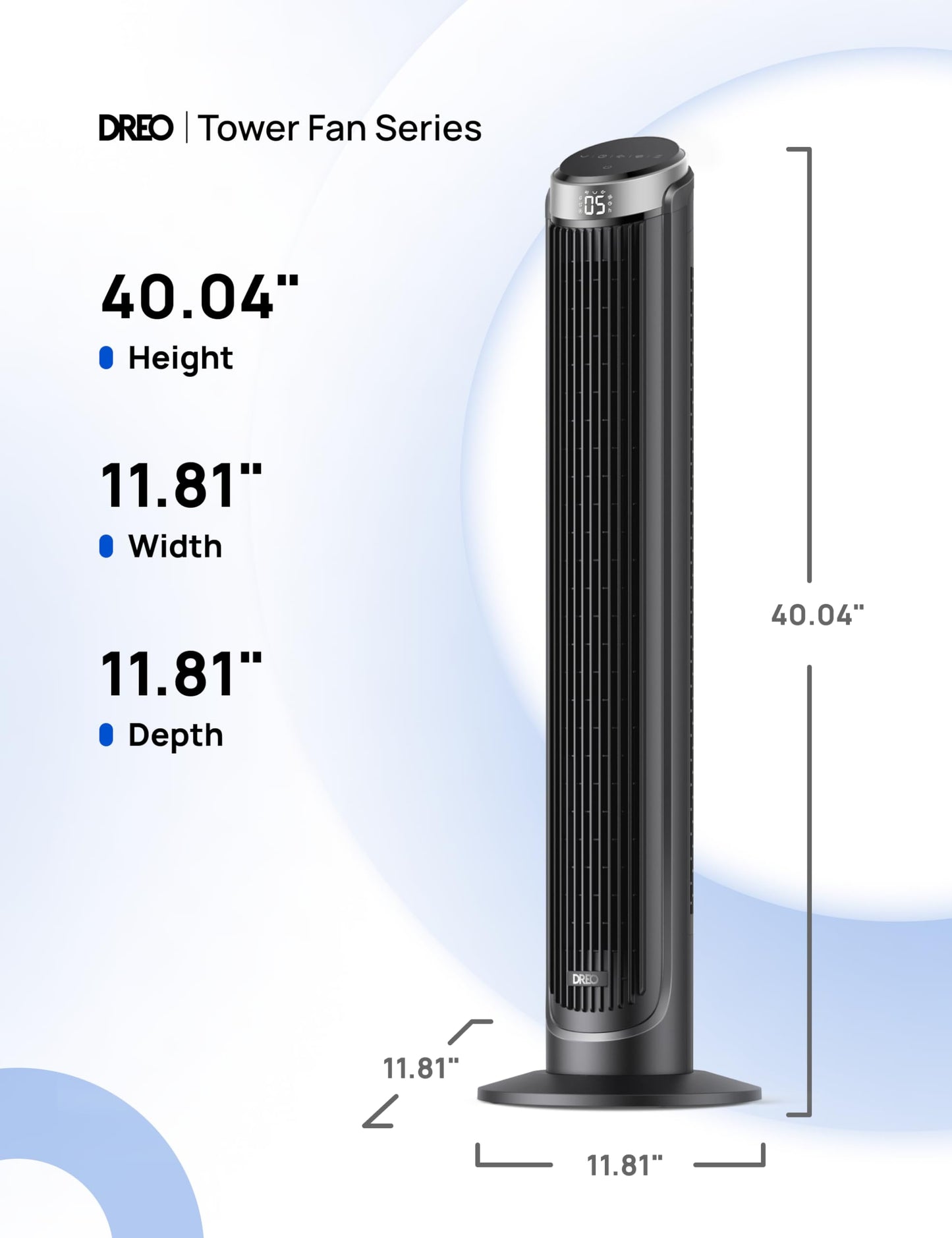 DREO Tower Fan for Bedroom, 90ยฐ Oscillating Fans that Blow Cold Air, 5 Speeds, 4 Modes with 26ft/s Velocity, 12H & 28dB Quiet Timer, Remote, Touch, 40" Standing Floor Fan for Home Office, Black