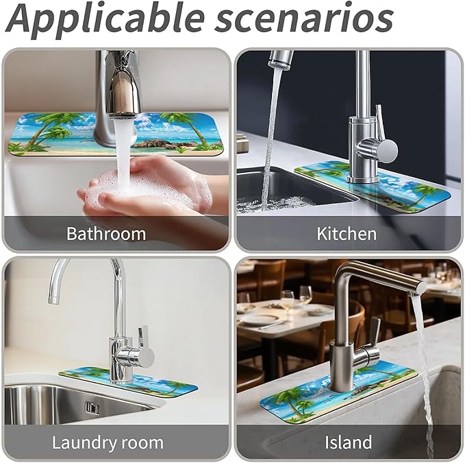 Kitchen Sink Splash Guard,Summer coconut Beach dolphins Faucet Mat Sink