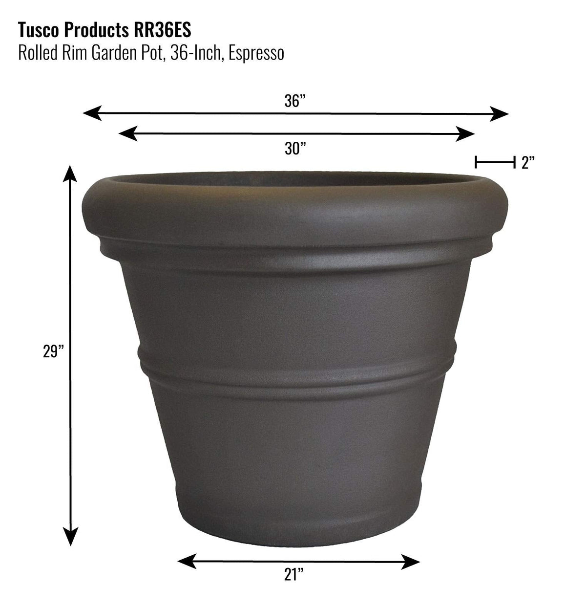 Tusco Products RR36ES Classic Rolled Rim Garden Planter, 36", Espresso