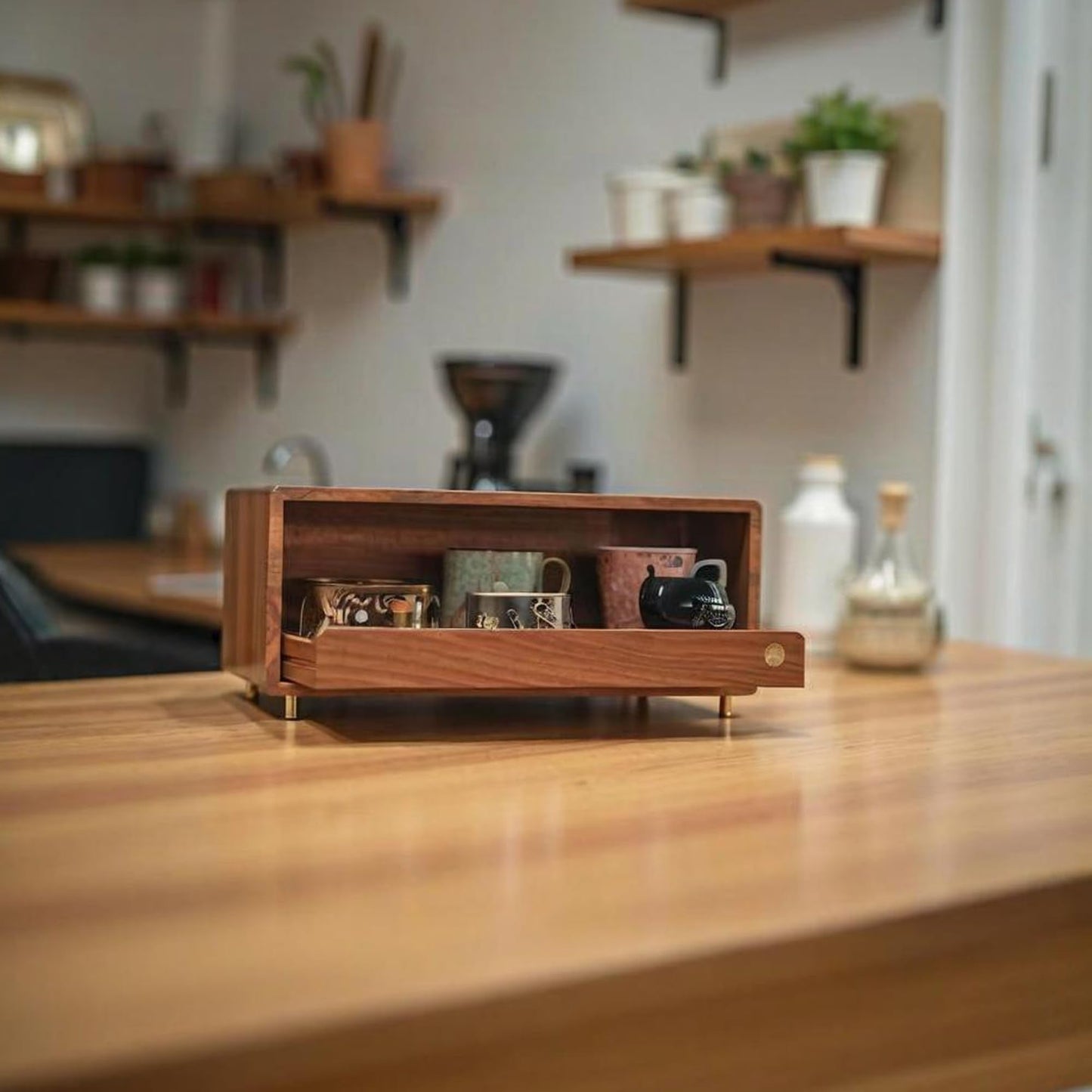 KAOTGOT Wooden Coffee Station Storage Rack with Drawers - Cup Rack and Coffee Machine Stand, Kitchen Counter Coffee Bar Storage Rack, Desktop Stand