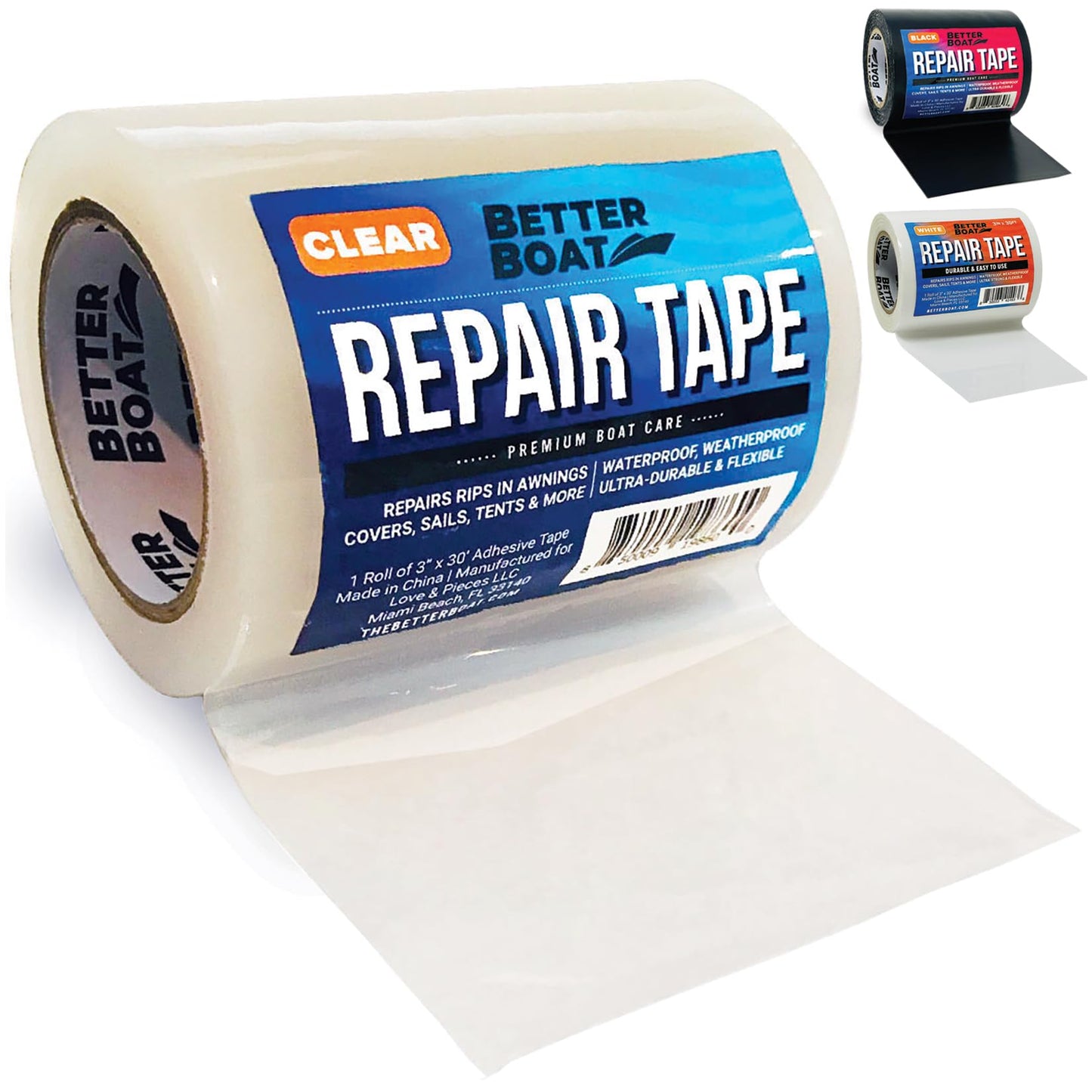 Repair Tape Fabric Repair Boat Covers Canvas Pop Up Camper RV Awning Tarp Canopy Tear & Vinyl Waterproof Bimini Tops Sail Air Mattress Patch Kit 30FTx3 Clear Heavy Duty