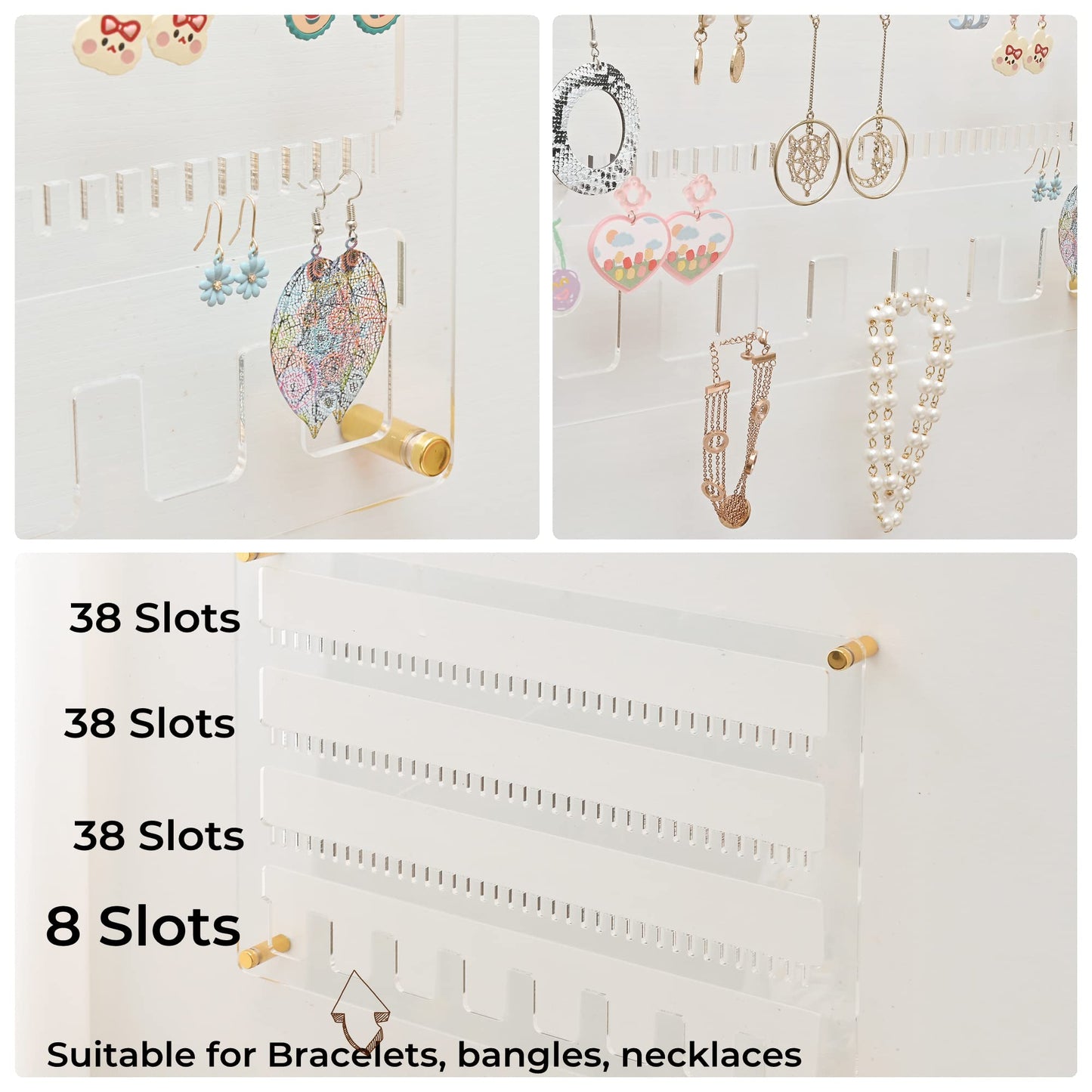 humberboat Earring Holder Organizer, 4 Layer Wall Mounted Ear Stud Display Storage, Acrylic Large Capacity Jewelry Organizer Earring Display and Storage for Studs, Dangling, Necklace