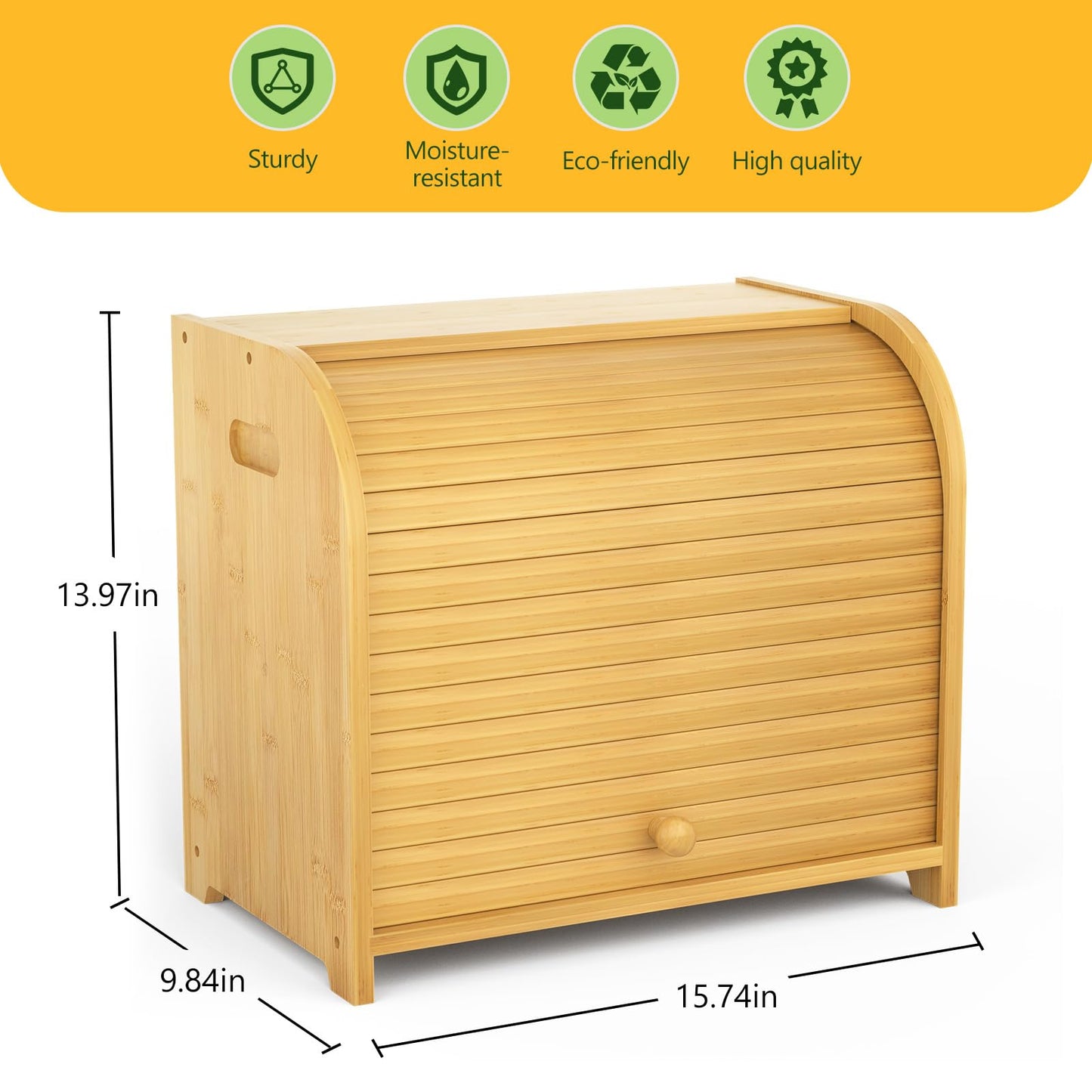 Bambition Bamboo Bread Box for Kitchen Countertop, Roll Top Bread Box for Homemade Bread, Double Layer Bread Storage Container