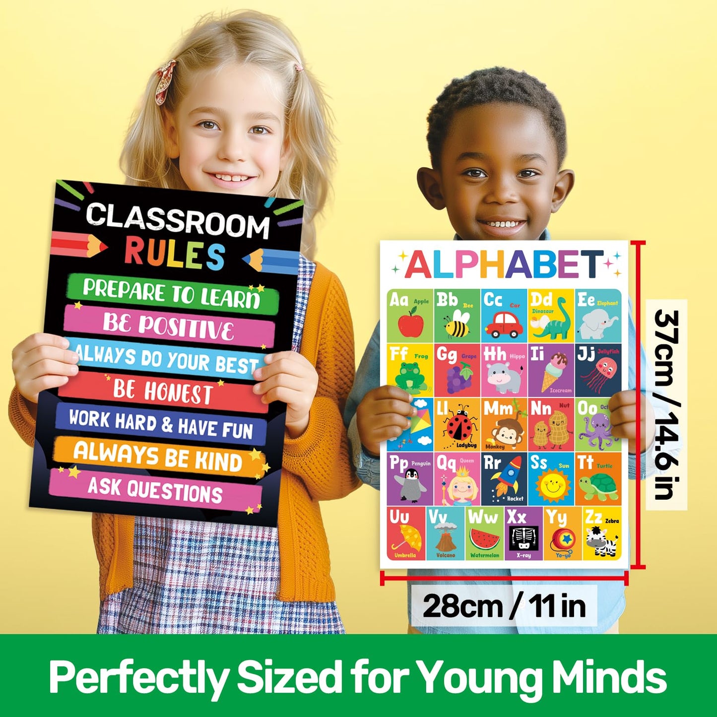 DECOWALL 20 Peel & Stick Educational Posters for Toddlers, Alphabet Learning Charts for Kids Ages 2–6, Preschool, Kindergarten, Homeschool Decor, Daycare&Classroom Must Haves Removable stickers(PS-01)