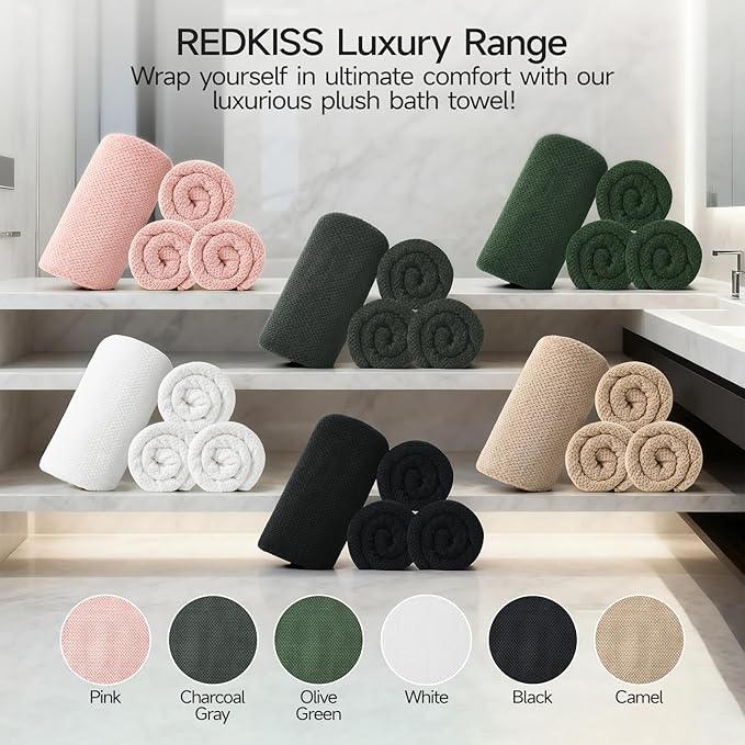 REDKISS Soft Bath Towels Set of 4-35 x 70 in Extra Large Coral Fleece Bath Towel