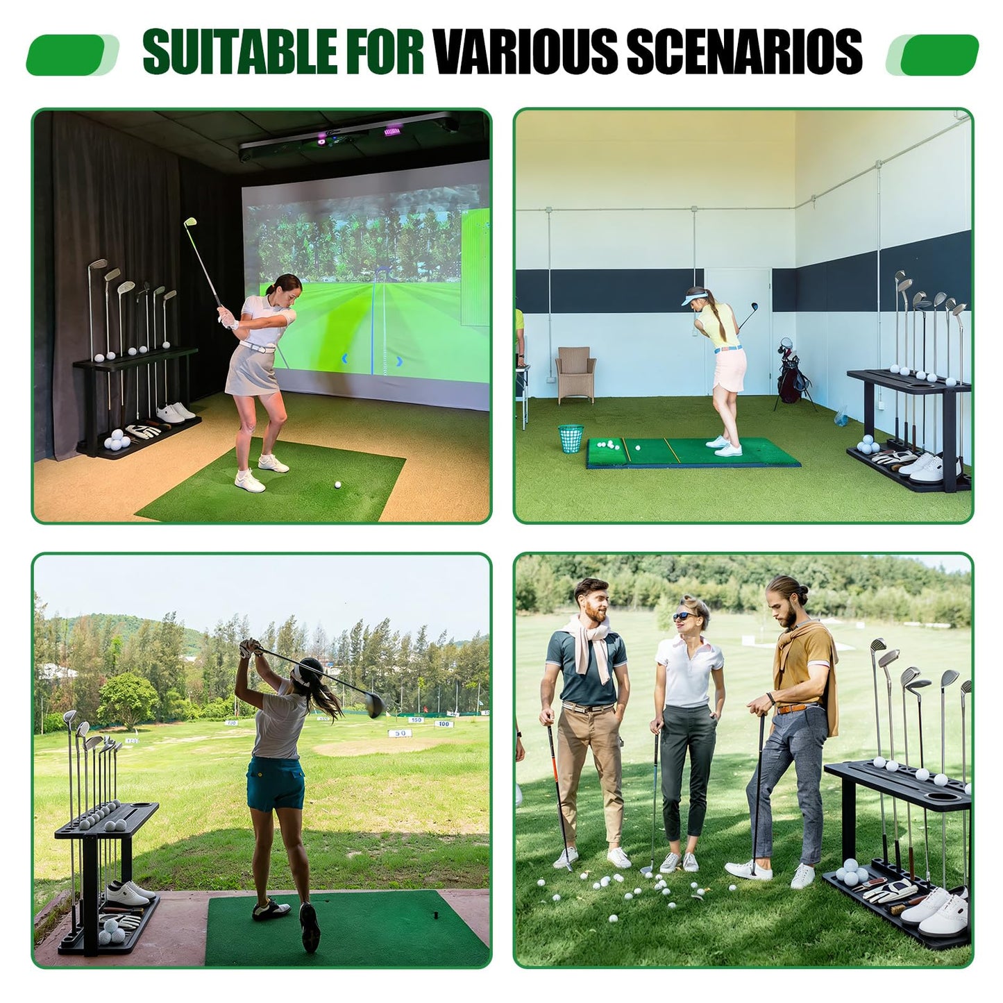 Wesiti Wooden Golf Club Holder Stand for 14 Clubs 15 Balls Golf Putter Stand for Indoor Home Office, 25.6 x 12 Inch