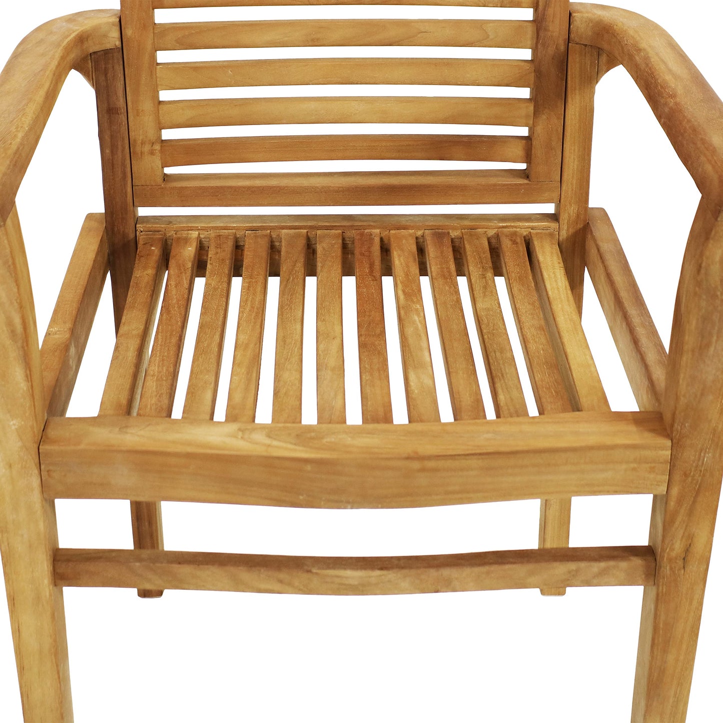 Sunnydaze Solid Teak Outdoor Dining Chair –Durable Wood Slatted Patio Chair with Arms for Backyard, Deck, & Patio - Light Brown Wood Stain Finish