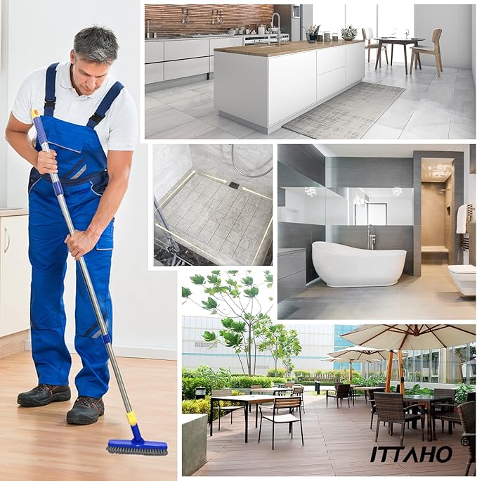 ITTAHO 2 Pack Grout Brush with Long Handle, 56.5'' Swivel Grout Cleaning Brush