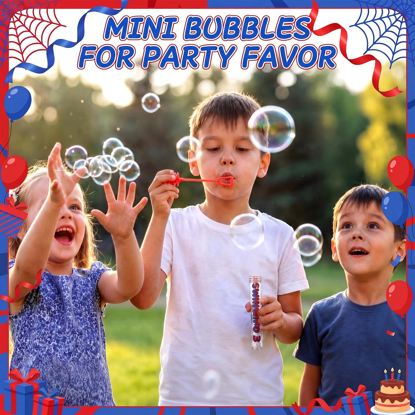 Leitee 24 Pcs Spider Party Favors, Mini Bubble Wands for Swinging into 3 Spider 3rd Birthday Party Decoration Goodie Bags Piñata Treat Bags Stuffers Prize