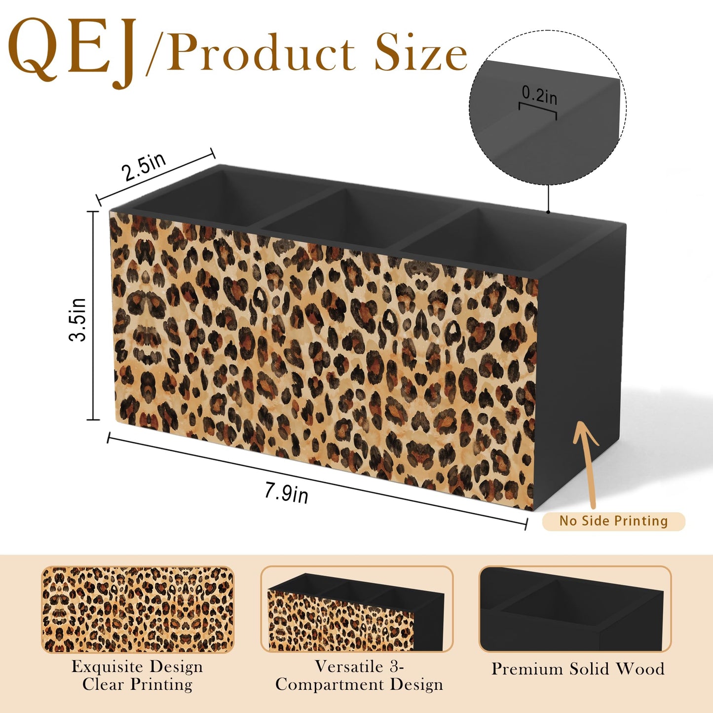 QEJ Leopard Print Pen Holder for Desk, Cheetah Print Room Decor, Cheetah Animal Wooden Box Pencil Pen Organizer for Home Office Desk Tabletop
