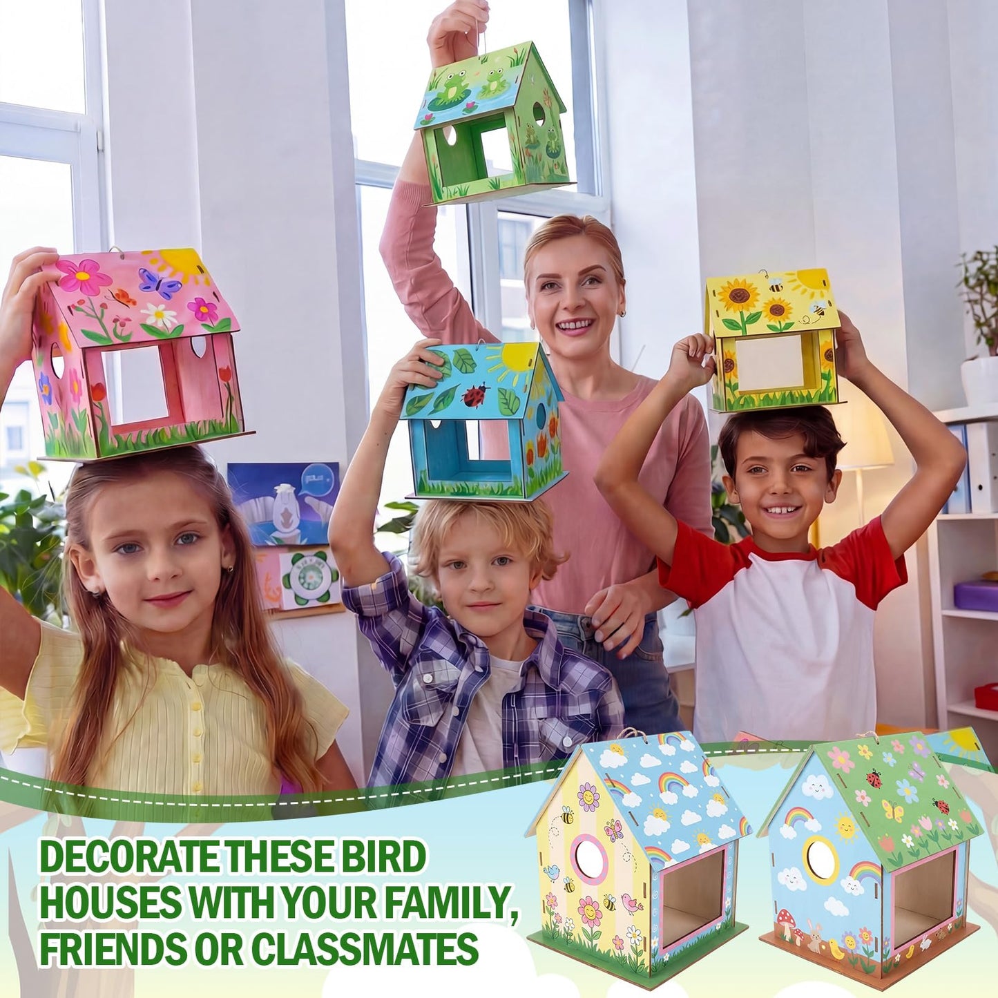 DoubleFill 10 Pack Wooden Bird Feeder Kits for Kids Make Your Own Bird Feeder Crafts Painting Kits DIY Birdhouse Building Crafts Children GITS for Outdoor Spring Summer Decor