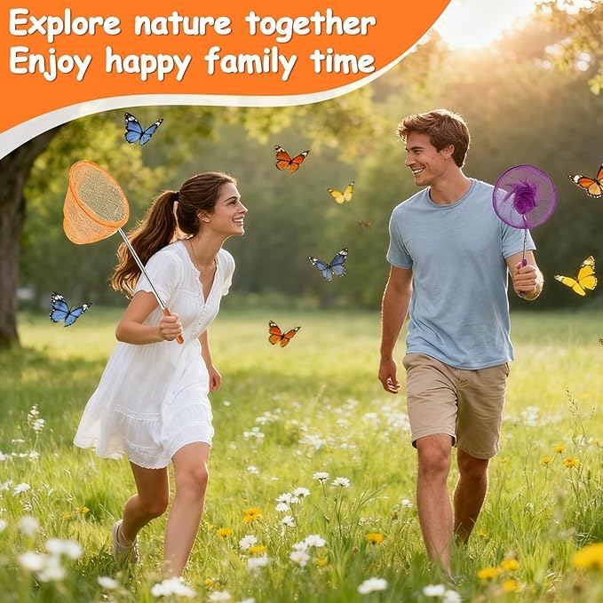 RAINFLOW Telescopic Butterfly Fishing Nets - Butterfly Catcher Catching Insect Net Colorful Outdoor Tools Catching Bugs Fish Insect Ladybird (Extendable 24 inches)