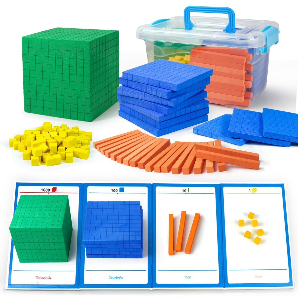 Stochastic Box Foam Base Ten Blocks for Place Value, Early Counting, Manipulatives, Counters, Cubes - Kids Math Learning Tool