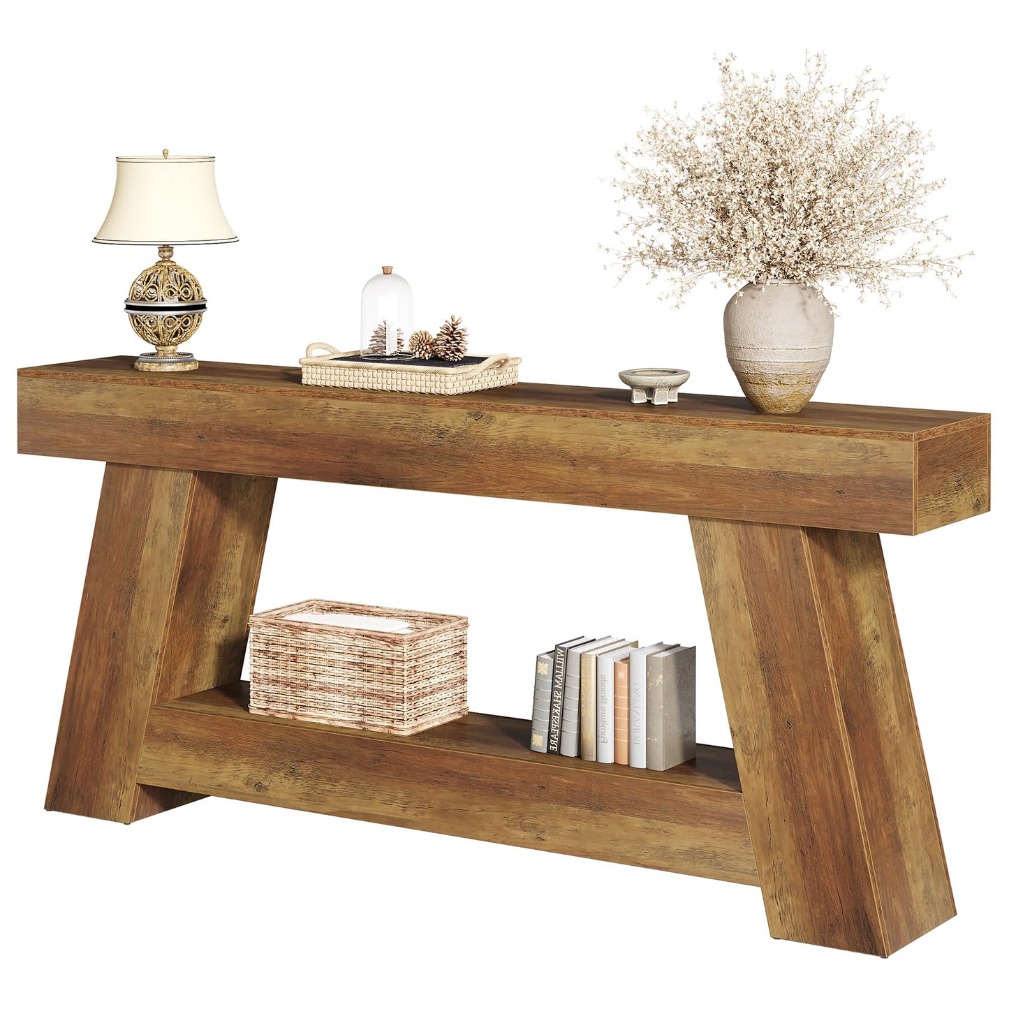 Tribesigns 70.9 Inch Long Console Tables, Farmhouse Entryway Table with Storage, 2-Tier Sofa Table Behind Couch for Entrance, Hallway, Living Room (Rustic Brown)