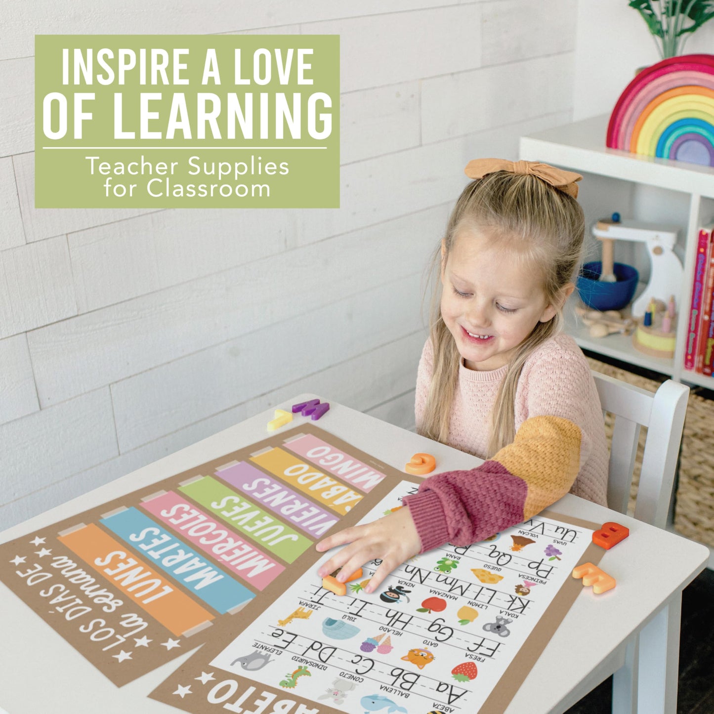 Hadley Designs Spanish Posters for Classroom - 12 Bilingual Educational Posters for Spanish Classroom Decorations Must Haves, Calendario y Alfabeto en Español Para la Pared, Kraft Teacher Supplies