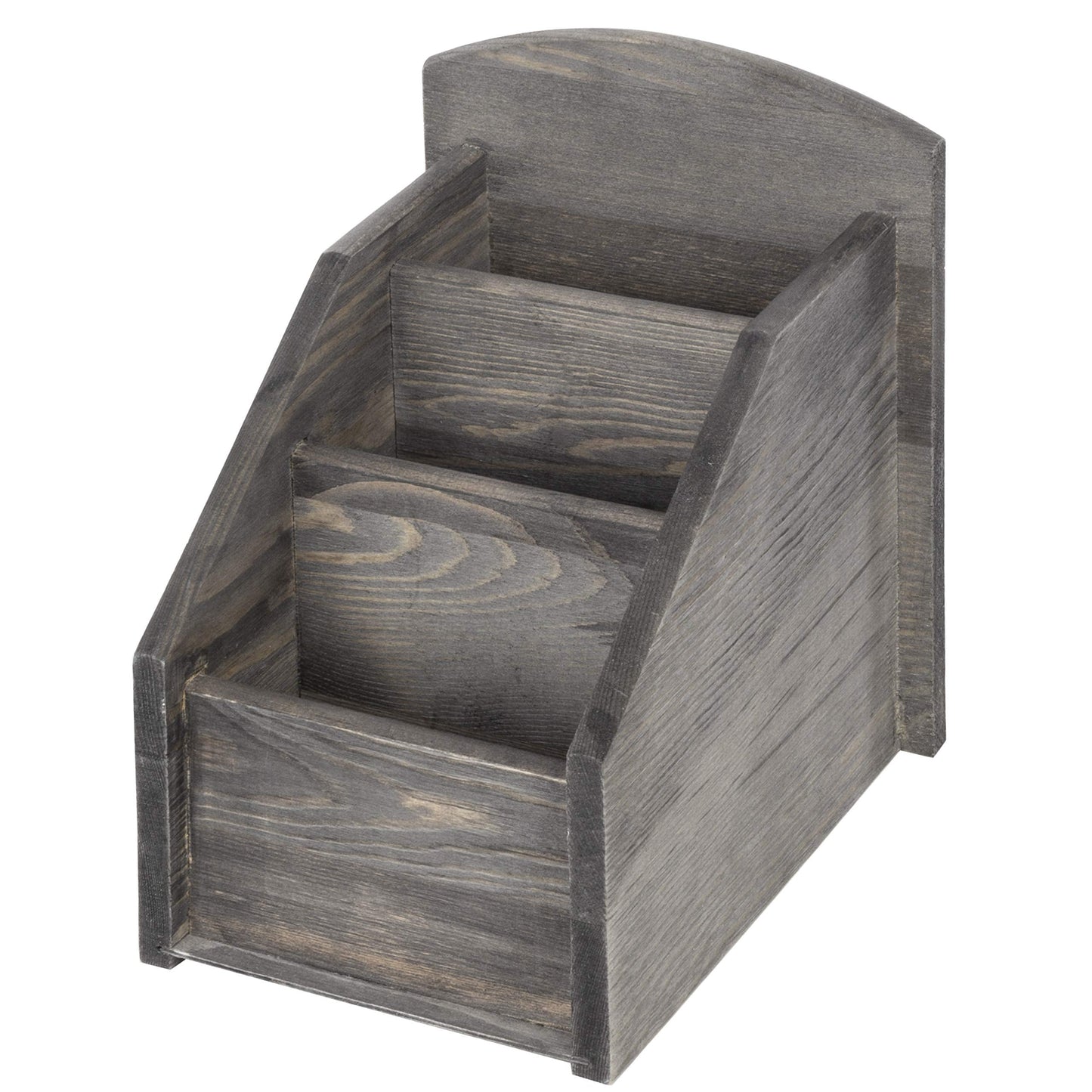 MyGift Rustic Dark Gray Wood Remote Control Holder Organizer Caddy with 3 Compartments, TV & Media Remote Storage Box for Living Room