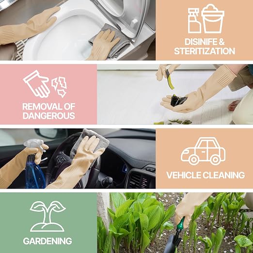 DABOGOSA Reusable Waterproof Household Dishwashing Cleaning Rubber Gloves, Non-Slip Kitchen Glove (Ivory, XL (Pack of 3))
