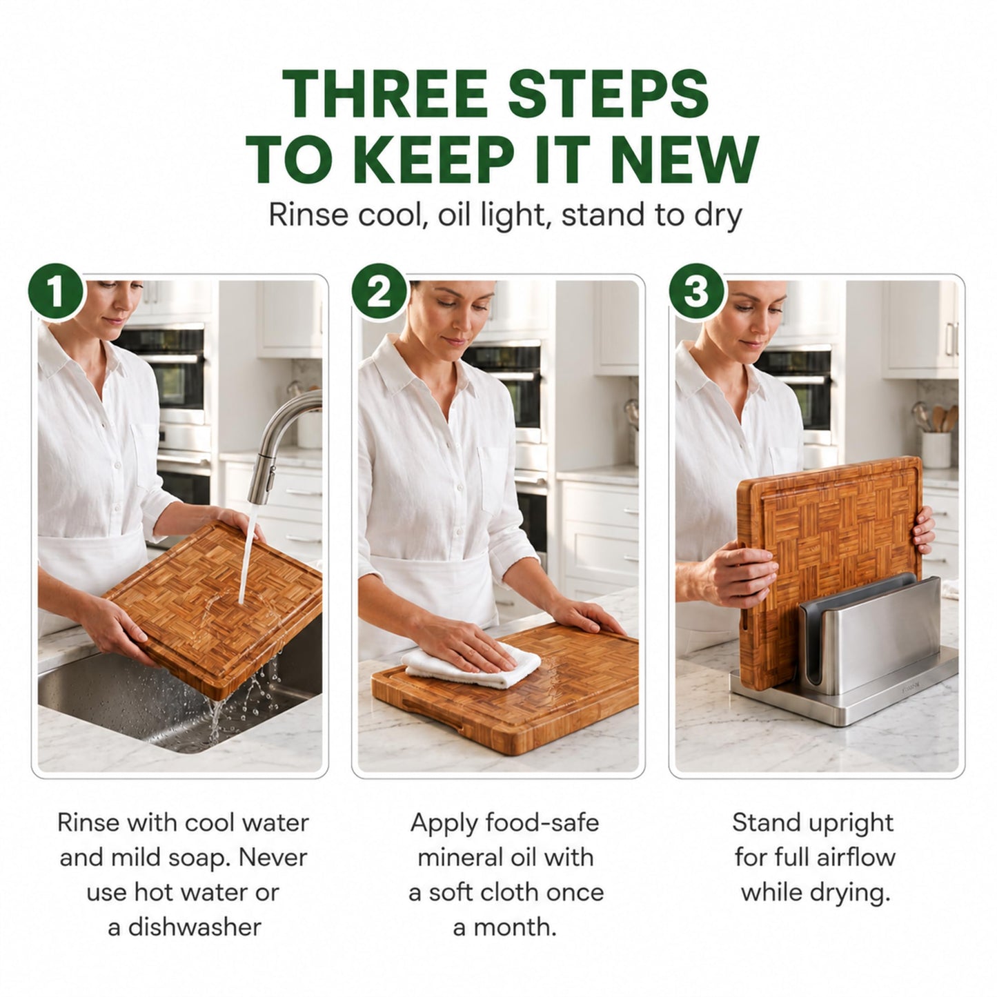 LAIFsolutions Wood Cutting Boards for Kitchen with Juice Groove, Eco-Friendly Wooden Bamboo Chopping board, Food-Safe, Non Plastic Tabla Para, Carbonized Butcher Block for Meat, Veggies Fruits, 3-Set